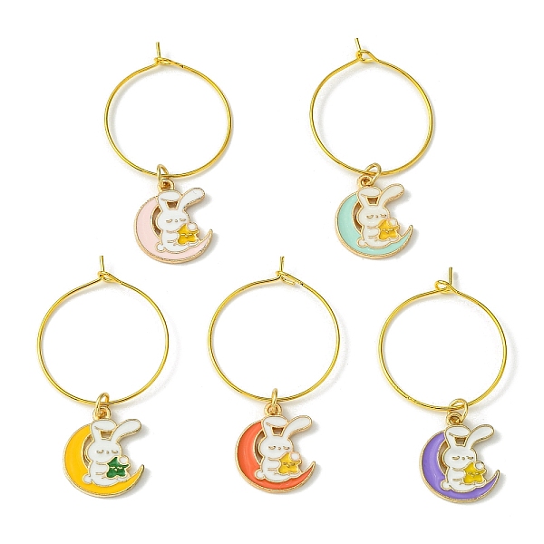 

PandaHall Alloy Enamel Wine Glass Charms, with Glass Beads and Brass Wine Glass Charm Rings, Rabbit with Moon, Mixed Color, 47mm Alloy..., Multicolor