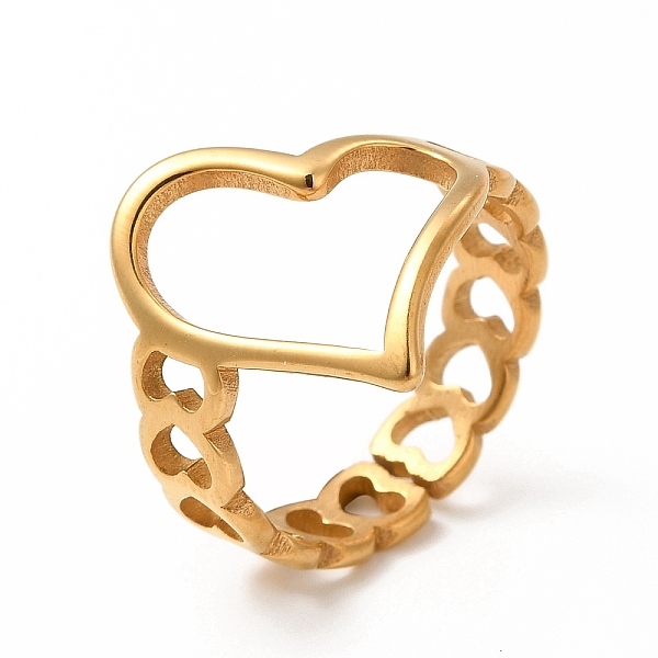 

PandaHall Ion Plating(IP) 304 Stainless Steel Finger Rings for Women Men, Hollow Heart Wide Band Rings, Real 18K Gold Plated, US Size 7 3/4...