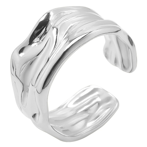 

PandaHall Minimalist Unisex Hammered Stainless Steel Open Cuff Ring, Stainless Steel Color Stainless Steel