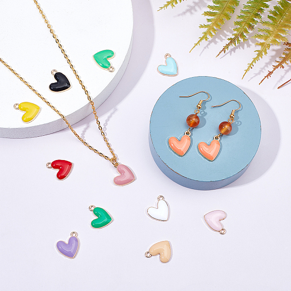 

PandaHall 72pcs Heart Enamel Pendant 12 Styles Love Heart Charms 16x15mm Gold Plated Dangles with Loop Ring for Valentines Necklace..., Multicolor