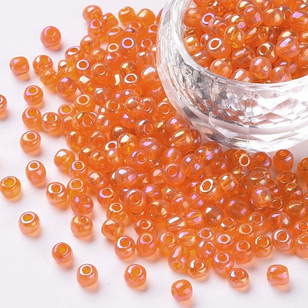

PandaHall Round Glass Seed Beads, Transparent Colours Rainbow, Round, Orange Red, 4mm Glass Red