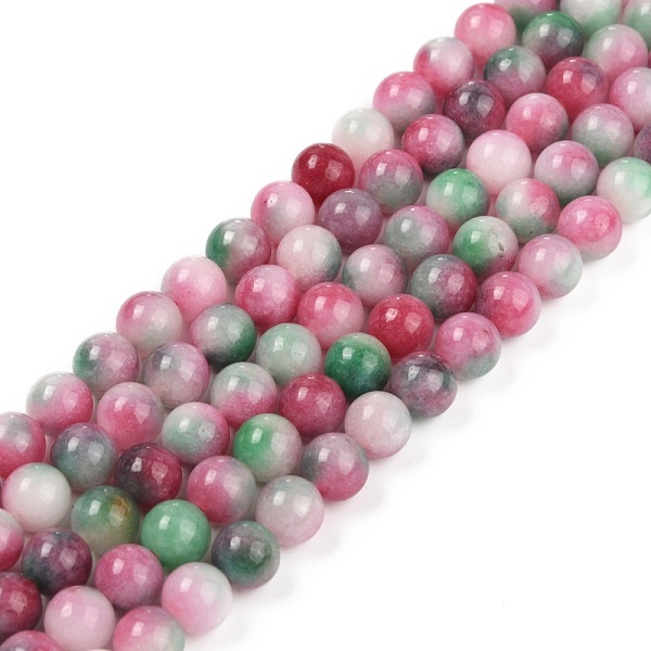 

PandaHall Natural White Jade Beads Strands, Dyed, Round, Colorful, 6.5mm, Hole: 0.9mm, about 60pcs/strand, 14.96''(38cm) White Jade Round