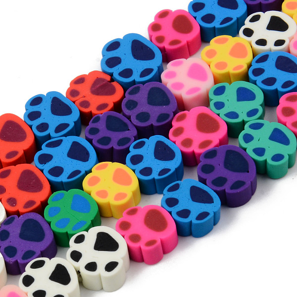 PandaHall Handmade Polymer Clay Beads Strands, for DIY Jewelry Crafts Supplies, Dog Paw Print, Mixed Color, 7~9x9~11x4mm, Hole: 1.5mm, about...