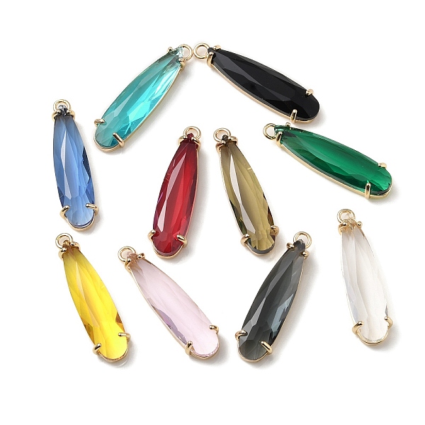 

PandaHall Brass with K9 Glass Pendants, Light Gold, Teardrop Charms, Mixed Color, 32.5x9x5.5mm, Hole: 2.2mm K9 Glass Teardrop Multicolor