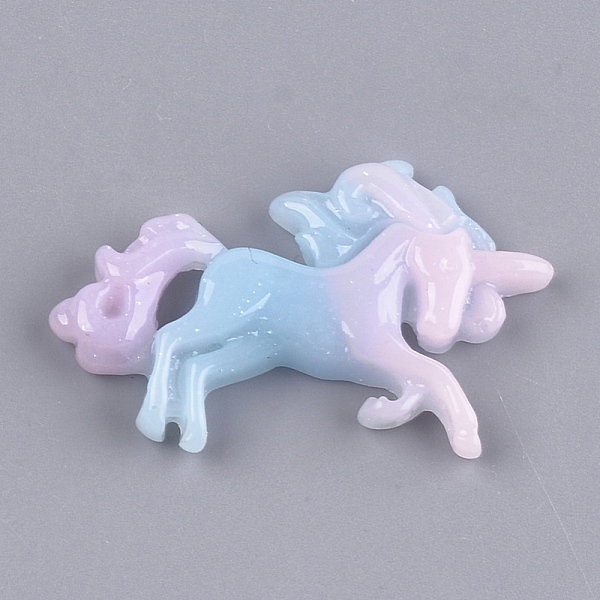 PandaHall Resin Cabochons, with Glitter Powder, Unicorn, Colorful, 22x36x5mm Resin Unicorn