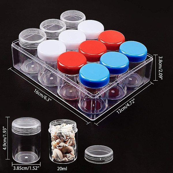 

PandaHall BENECREAT 12PCS 20ml Plastic Bead Jars 4 Colors Screw Lid Bead Storage Containers with Large Storage Box for Shampo, Body Wash..., Multicolor