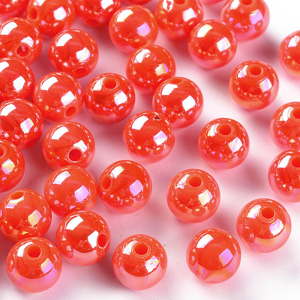 

PandaHall Opaque Acrylic Beads, AB Color Plated, Round, Orange Red, 10x9mm, Hole: 2mm, about 940pcs/500g Acrylic Round