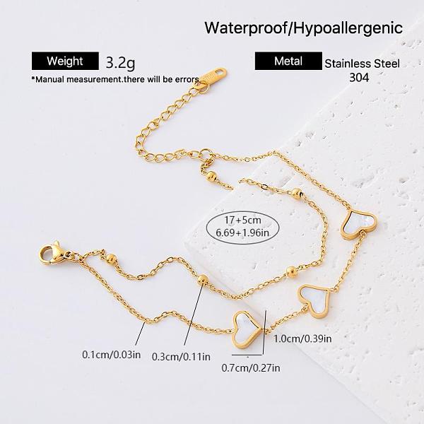 Bracciale da donna a un filo in acciaio inossidabile 304 con maglie a conchiglia bianco naturale.