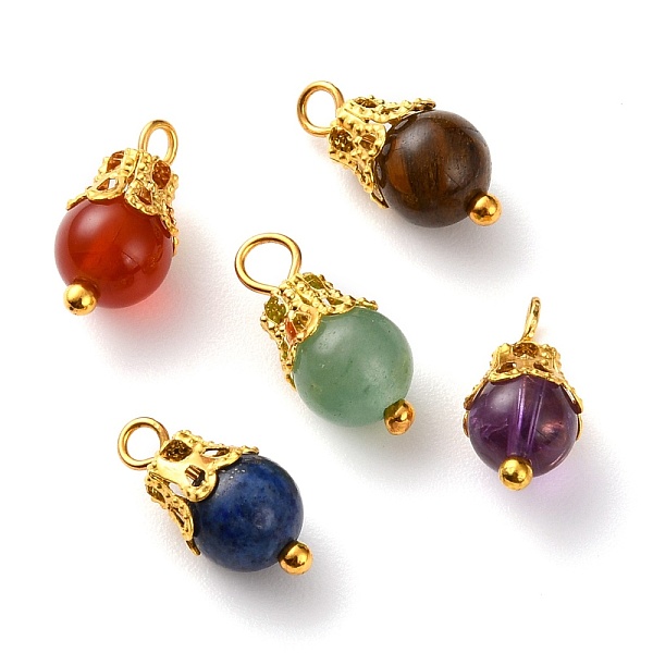 

PandaHall Mixed Stone Links Connectors, with Golden Tone Iron Bead Caps and Brass Ball Head pins, Round, 13~14mmx6mm, Hole: 1.5~2mm Mixed...