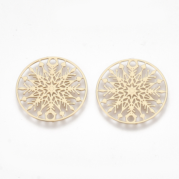 

PandaHall Brass Links connectors, Etched Metal Embellishments, Flat Round with Snowflake, Light Gold, 20x0.3mm, Hole: 1.3mm Brass Flat Round