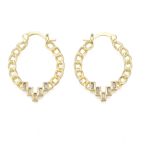 

PandaHall Clear Cubic Zirconia Teardrop Hoop Earring, Brass Curb Chain Shape Earrings for Women, Nickel Free, Real 18K Gold Plated...