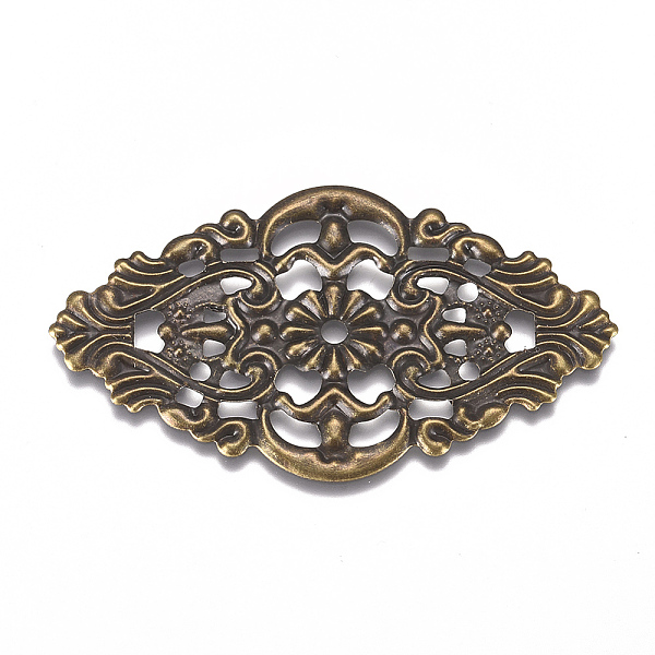 

PandaHall Iron Filigree Joiners Links, Flower, Antique Bronze, 32x55x0.7mm, Hole: 2.5mm Iron Flower