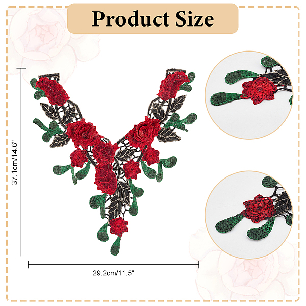 

PandaHall Floral Embroidery Fabric Patch, Polyester Embroidery Sticker Stitching Applique Gothic Sticker Decoration for Diy Wedding Evening..., Red