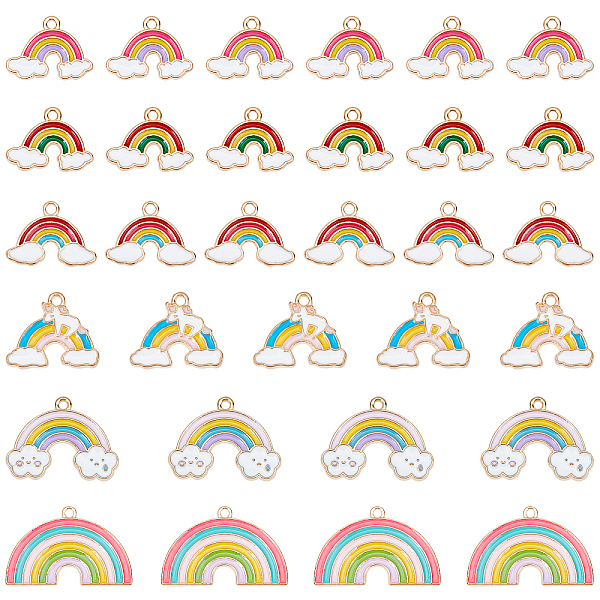 

PandaHall 60Pcs 6 Style Alloy Enamel Pendants, Rainbow, Mixed Color, 10pcs/style Alloy+Enamel Rainbow Multicolor
