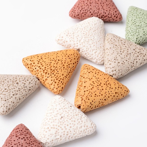 

PandaHall Dyed Triangle Synthetic Lava Rock Beads Strands, 27~28x26~28x8~9mm, Hole: 1mm, about 15pcs/strand, 15.3 inch Triangle