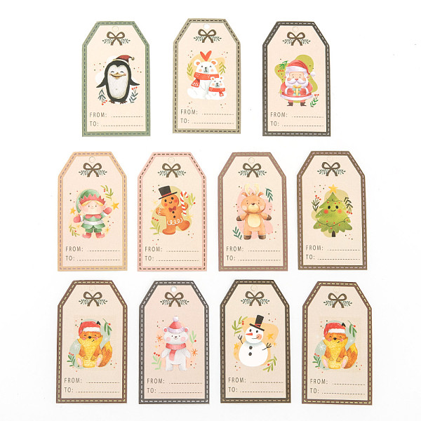 

PandaHall Paper Gift Tags, Hang Tags, with Jute Twine, for Christmas Decorations, Christmas Themed Pattern, 8.1x4.6x0.05cm, Hole: 4mm..., Multicolor