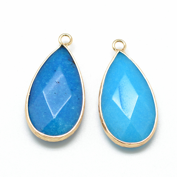 

PandaHall Natural White Jade Pendants, with Golden Tone Brass Findings, Faceted, teardrop, Dyed, Deep Sky Blue, 32.5~33x16x6mm, Hole: 2.5mm...