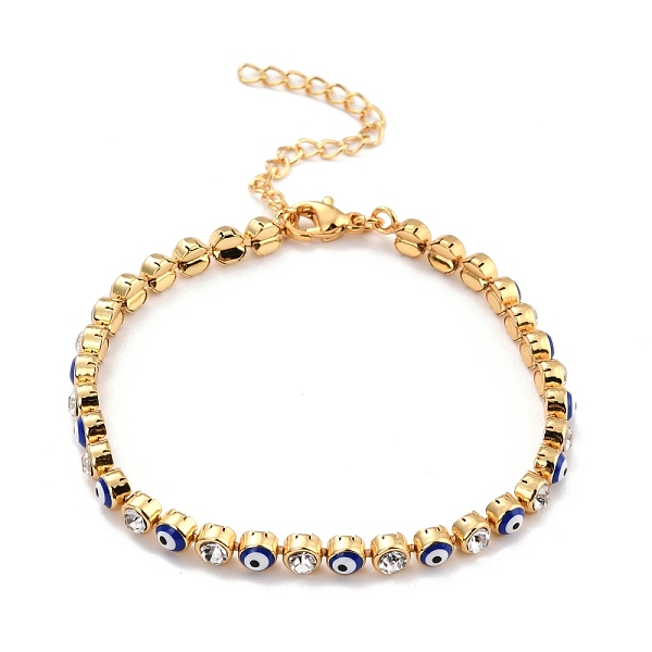 

PandaHall Flat Round with Evil Eye Link Chain Bracelet, Clear Cubic Zirconia Tennis Bracelet, Brass Jewelry for Women, Golden, Blue, 7-1/8...