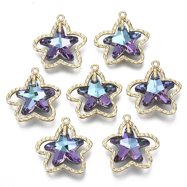 

PandaHall Glass Rhinestone Pendants, with Light Gold Plated Brass Open Back Settings, Starfish, Purple Velvet, 25x24x7mm, Hole: 1.6mm...