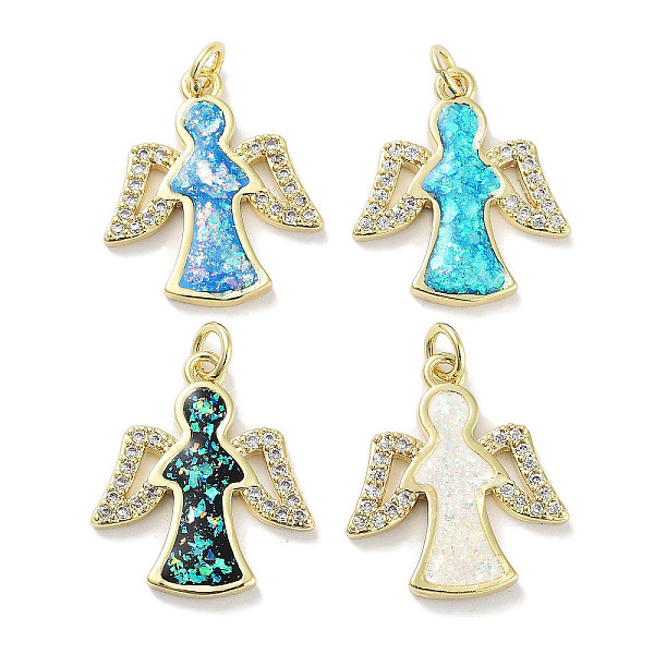 

PandaHall Brass Micro Pave Clear Cubic Zirconia Pendants, with Synthetic Opal and Jump Rings, Real 18K Gold Plated, Angel Charms, Mixed..., Multicolor