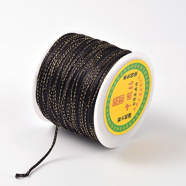 

PandaHall Gold Line Round String Polyester Cords, Black, 2mm, about 109.36 yards(100m)/roll Polyester Black