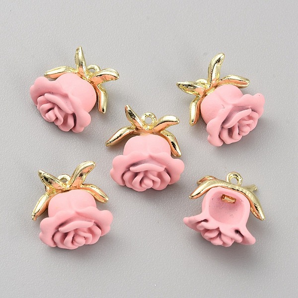 

PandaHall Spray Painted Alloy Charms, Rose, Pink, 12x12x6mm, Hole: 0.9mm Alloy Flower Pink