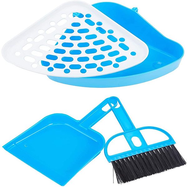 

PandaHall AHANDMAKER Toilet for Rabbit, Bunny Litter Box Sets with Triangle Potty Trainer Corner Litter Box and Mini Broom Brush and Dustpan..., Blue