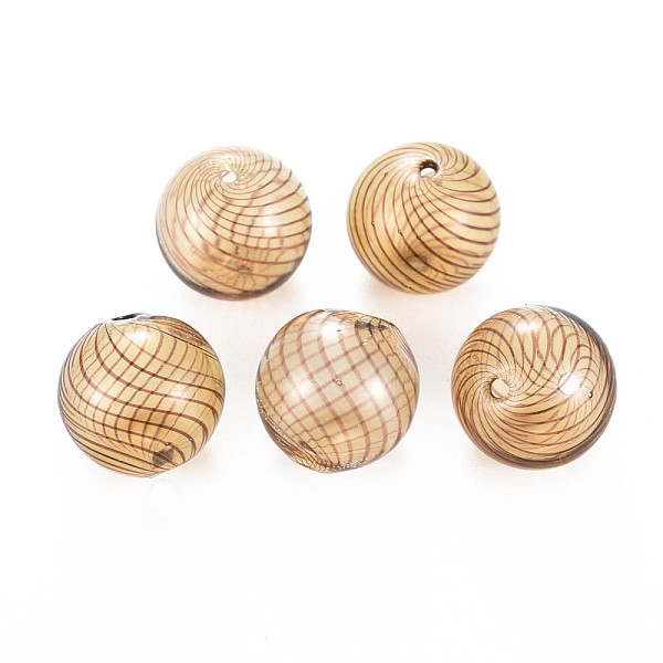 

PandaHall Transparent Handmade Blown Glass Globe Beads, Stripe Pattern, Round, BurlyWood, 14.5~16mm, Hole: 1~2mm Glass Round Orange