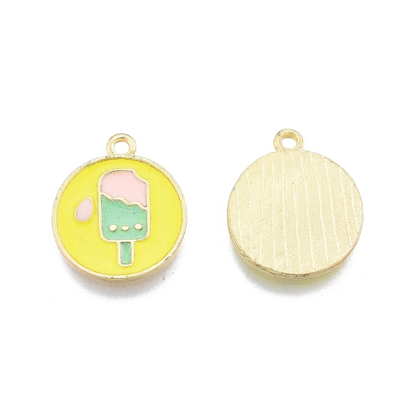 

PandaHall Alloy Enamel Pendants, Flat Round with Ice Cream, Light Gold, Yellow, 19x15.5x1mm, Hole: 1.6mm Alloy+Enamel Flat Round Yellow