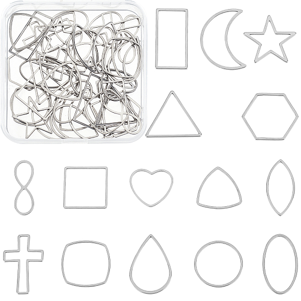 

PandaHall AHANDMAKER 60 Pcs 15 Shapes Metal Frame Open Bezel Pendants, 304 Stainless Steel Linking Rings, Teardrop Heart Star Cross...