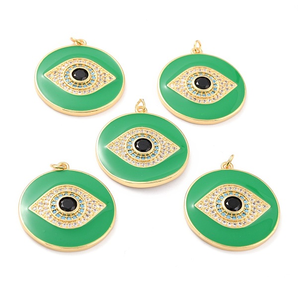 

PandaHall Real 18K Gold Plated Brass Micro Pave Cubic Zirconia Pendants, with Jump Ring and Enamel, Long-Lasting Plated, Flat Round with..., Green