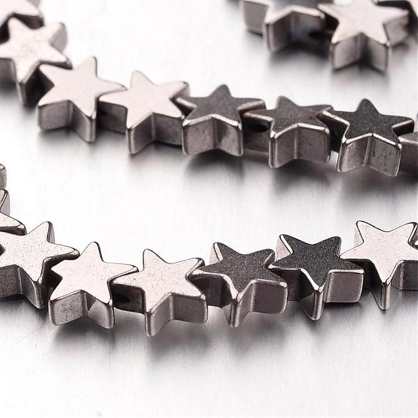 

PandaHall Electroplate Non-magnetic Synthetic Hematite Bead Strands, Star, Silver Plated, 6x6x2~3mm, Hole: 1mm, about 86pcs/strand, 15.7...