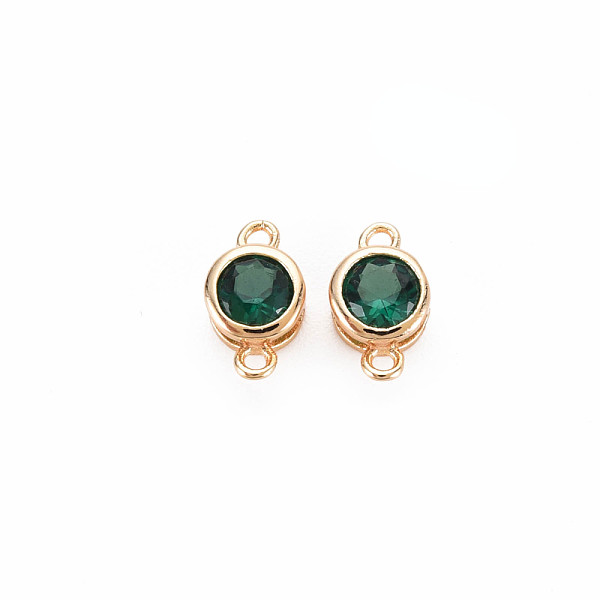 

PandaHall Brass Connector Charms, with Rhinestone, Nickel Free, Real 18K Gold Plated, Flat Round, Emerald, 9x5x3mm, Hole: 1mm..., Green
