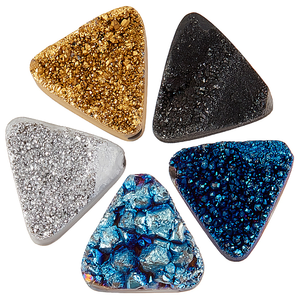 

PandaHall Olycraft 5Pcs 5 Colors Electroplated Natural Druzy Quartz Crystal Beads, Triangle, Mixed Color, 14x15x8~9mm, Hole: 1.5mm...