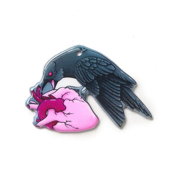 

PandaHall Halloween Printed Acrylic Pendants, Bird with Heart Charm, 28x39x2.3mm, Hole: 1.8mm Acrylic Heart Black