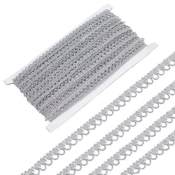 

PandaHall 20 Yards Polyester Braided Metallic Lace Trim, for Curtain, Clothes Decoration, Silver, 3/8 inch(11mm) Polyester None Silver
