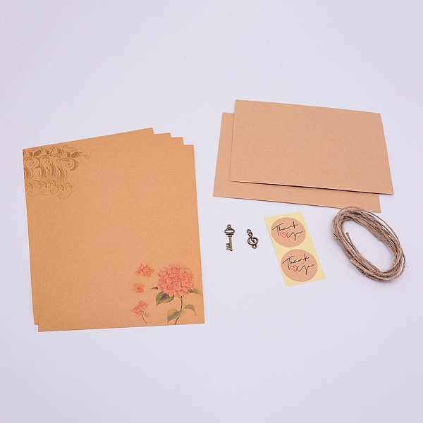 PandaHall Vintage Retro Writing Letter Stationery & Blank Mini Paper Envelopes Kits, with Alloy Pendants and Jute Twine, for Birthday Party...