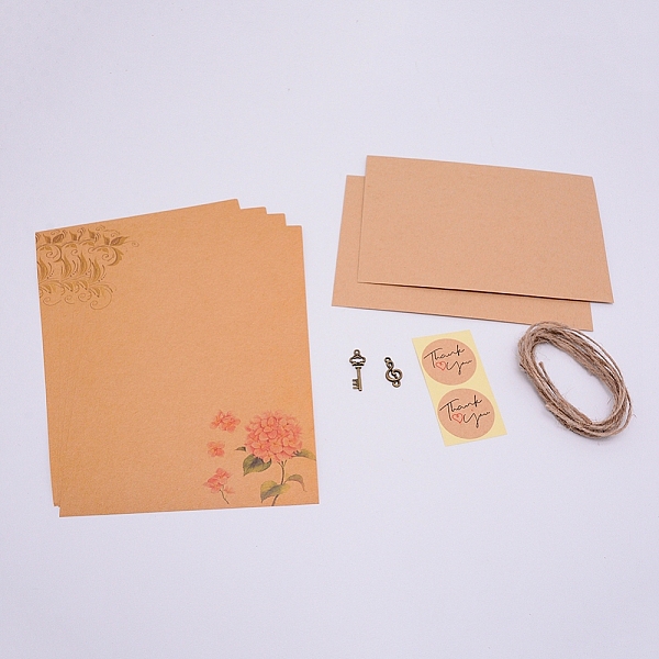 

PandaHall Vintage Retro Writing Letter Stationery & Blank Mini Paper Envelopes Kits, with Alloy Pendants and Jute Twine, for Birthday Party..., Brown