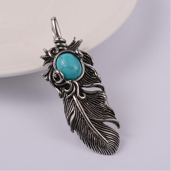 

PandaHall Leaf 304 Stainless Steel Big Pendants, with Synthetic Turquoise, Turquoise, 62x23x8mm, Hole: 6x8mm 304 Stainless Steel Leaf Green