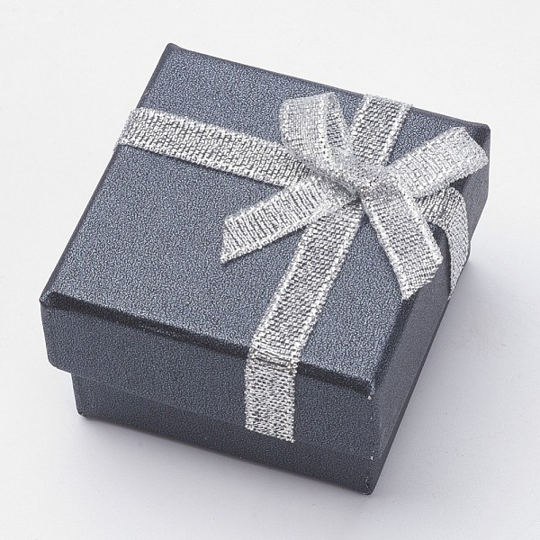 

PandaHall Cardboard Box Ring Boxes, with Bowknot, Square, Black, 5x5x3.1cm Paper Square Black