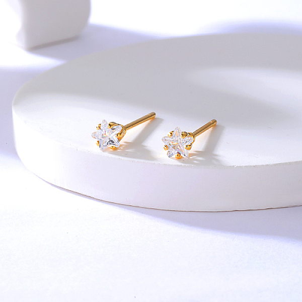

PandaHall Stainless Steel Micro Pave Cubic Zirconia Stud Earring, Star, Real 18K Gold Plated, No Size Stainless Steel Star