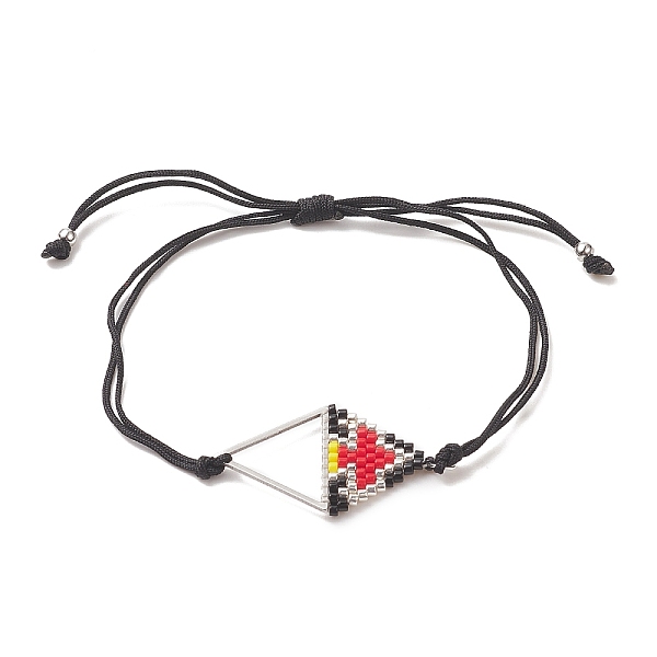 

PandaHall Glass Seed Braided Triangle Braided Bead Bracelet, with 304 Stainless Steel Rhombus, Braided Nylon Adjustable Bracelet for Women..., Red