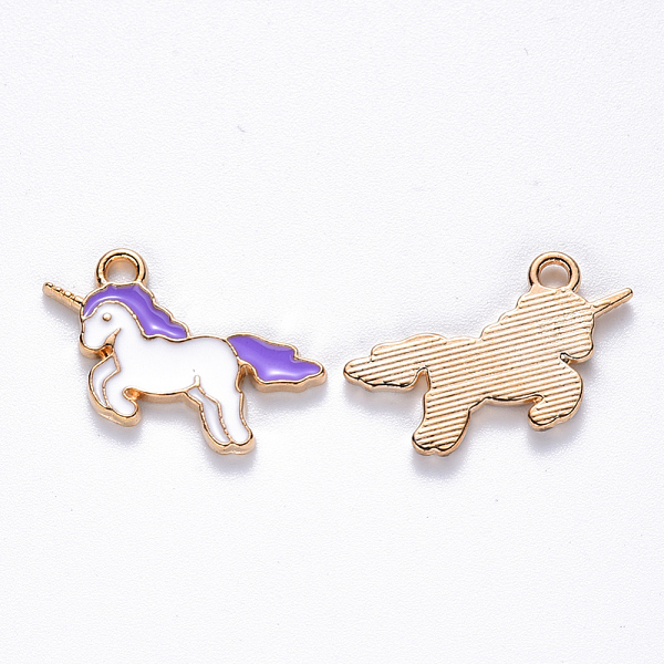 

PandaHall Alloy Enamel Pendants, Unicorn, Light Gold, Medium Orchid, 13x22x2mm, Hole: 1.8mm Alloy+Enamel Unicorn Purple