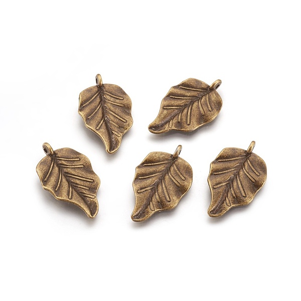 PandaHall Tibetan Style Alloy Pendants, Leaf, Cadmium Free & Nickel Free & Lead Free, Antique Bronze, 30x18x2mm, Hole: 1.6mm Alloy Leaf