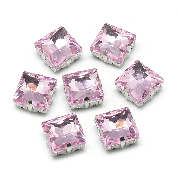 

PandaHall Sew on Rhinestone, Multi-strand Links, Glass Rhinestone, with Brass Prong Settings, Garments Accessories, Faceted, Square..., Pink