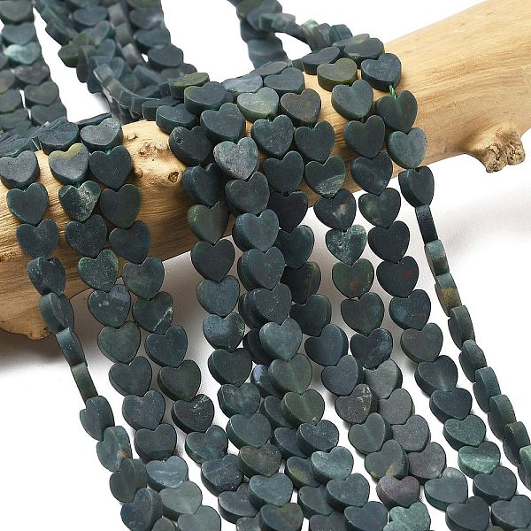 Natur Moos Achat Perlen Stränge, matt, Herz, 6x6.5x2.5 mm, Bohrung: 0.8 mm, ca. 75-76 Stk. / Strang, 15.12''-15.16'' (38.4-38.5 cm)