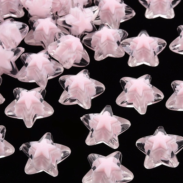 

PandaHall Transparent Acrylic Beads, Bead in Bead, Star, Pink, 15.5x16x9.5mm, Hole: 3mm, about 569pcs/500g Acrylic Star Pink