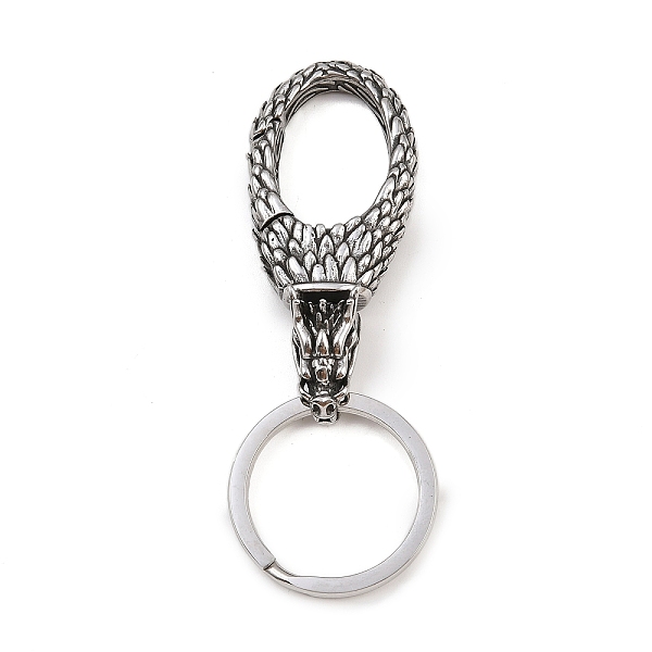 316 Surgical Stainless Steel Keychains, Antique Silver, Dragon, 84mm