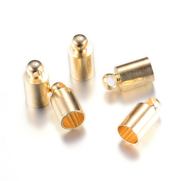

PandaHall Brass Cord Ends, End Caps, Cadmium Free & Lead Free, Column, Light Gold, 8x3mm, Hole: 1.5mm, 2mm inner diameter Iron