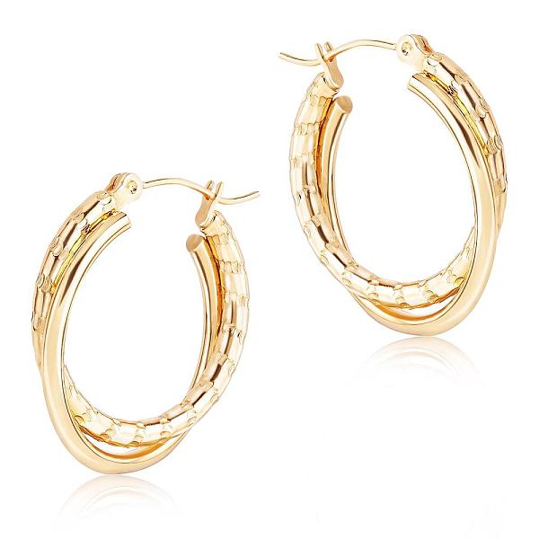 

PandaHall Titanium Steel Double Layer Hoop Earrings for Women, Golden, 30x25.5x5mm, Pin: 0.6mm Titanium Steel